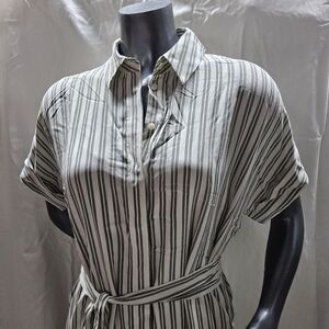 Club Monaco White and Gray‎ Striped Midi Dress Shirt Dress With Liner Hi-low Hem